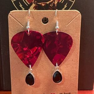 Elegant Red and Silver Dangle Guitar Pic Earrings